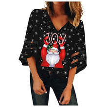 Load image into Gallery viewer, Blouse Women Shirt Women Tops блузка женская Christmas New Black Red V-Neck Mesh Top Trumpet Sleeves Loose Blouse Free Ship Z4